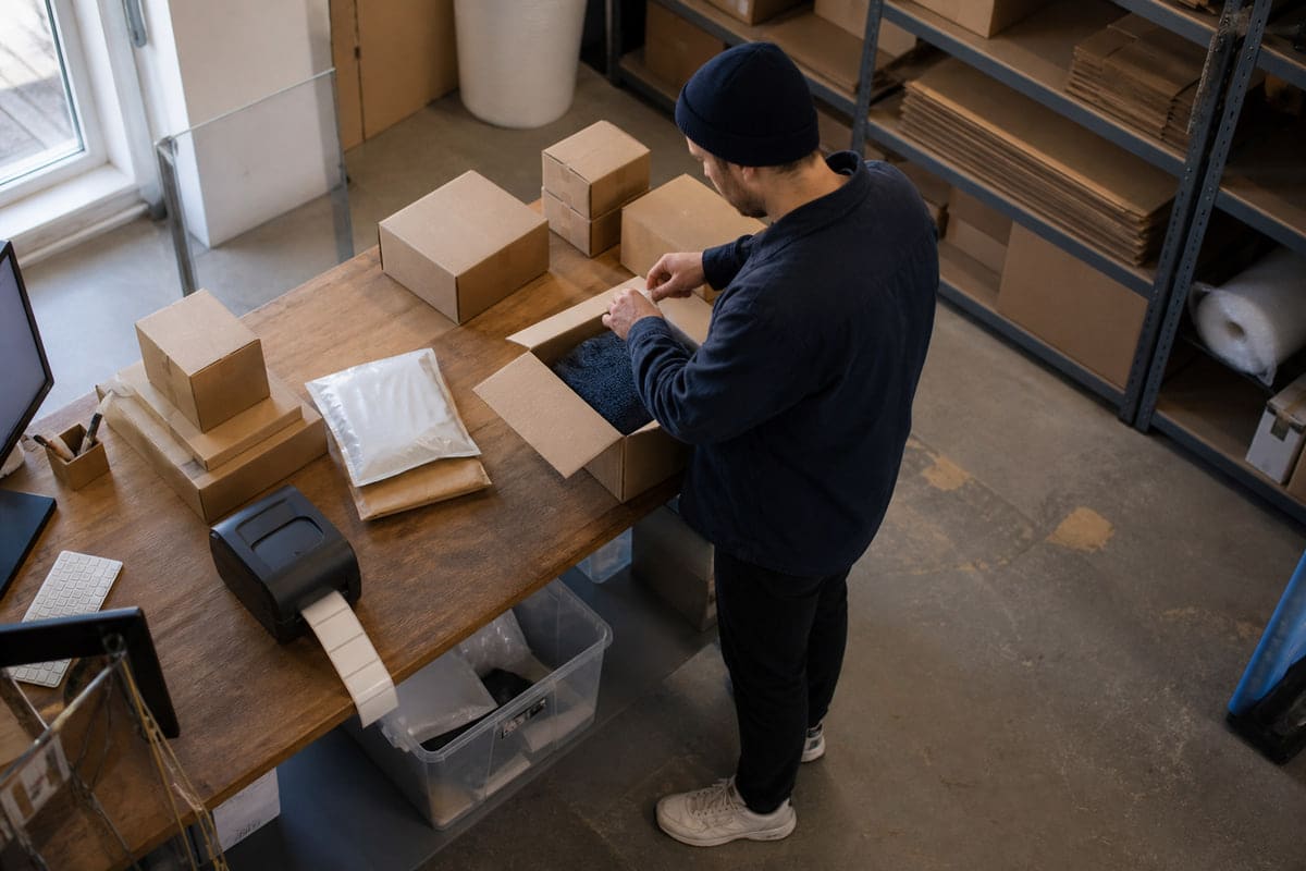 An online seller packing orders